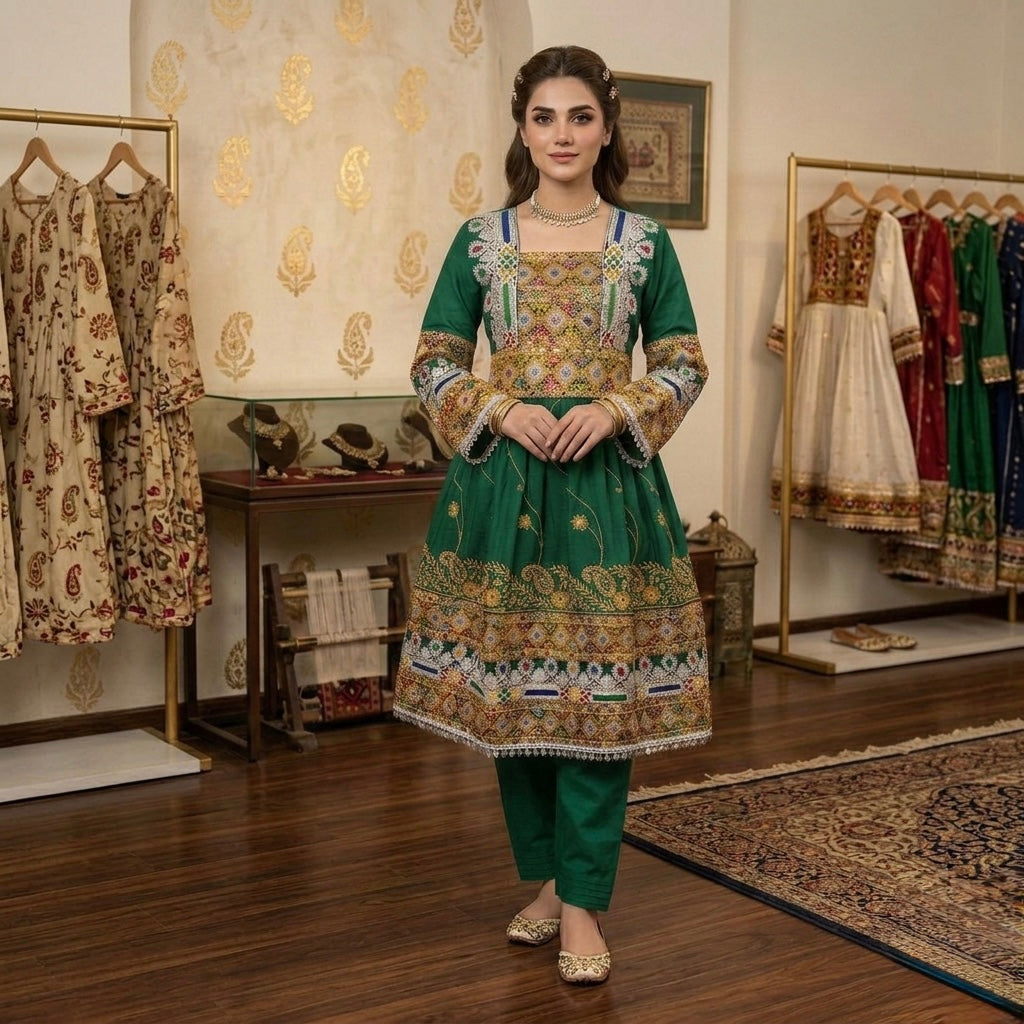 Premium Hand-Embroidered Afghan Kuchi Dress Afghan Dastan