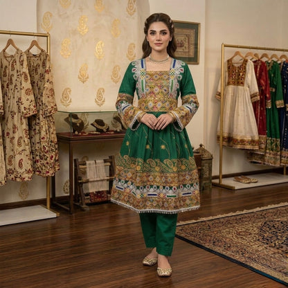Premium Hand-Embroidered Afghan Kuchi Dress Afghan Dastan