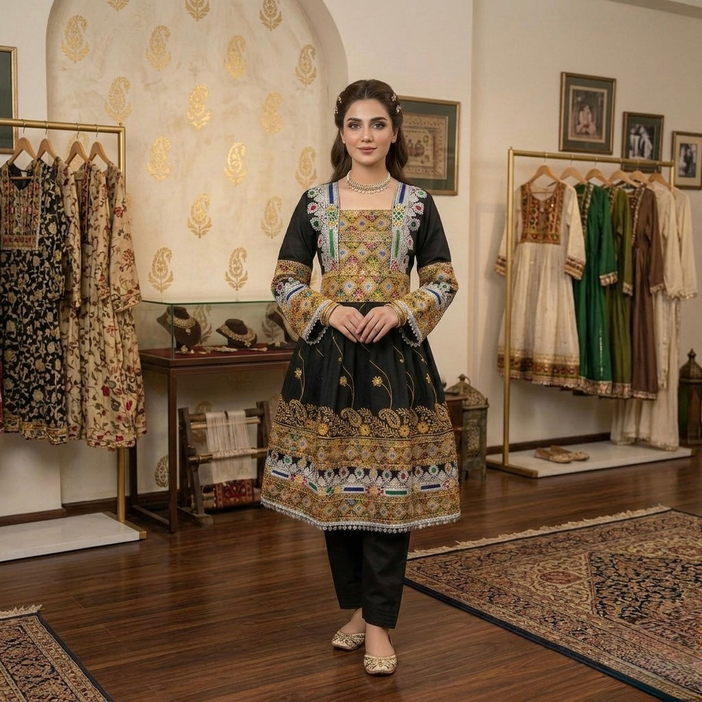 Premium Hand-Embroidered Afghan Kuchi Dress Afghan Dastan