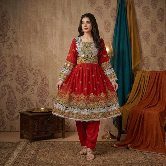 Premium Hand-Embroidered Afghan Kuchi Dress Afghan Dastan