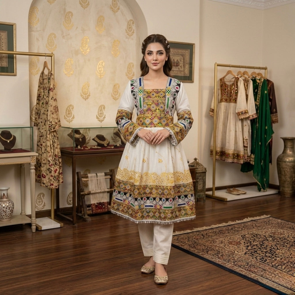 Premium Hand-Embroidered Afghan Kuchi Dress Afghan Dastan