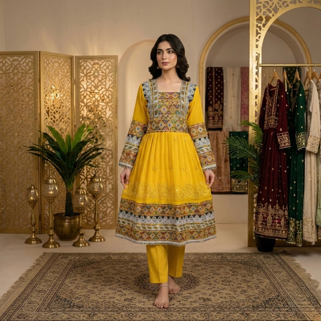 Premium Hand-Embroidered Afghan Kuchi Dress Afghan Dastan