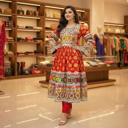 Authentic Afghan Kuchi Dress with Heavy Multicolor Tribal Embroidery Afghan Dastan
