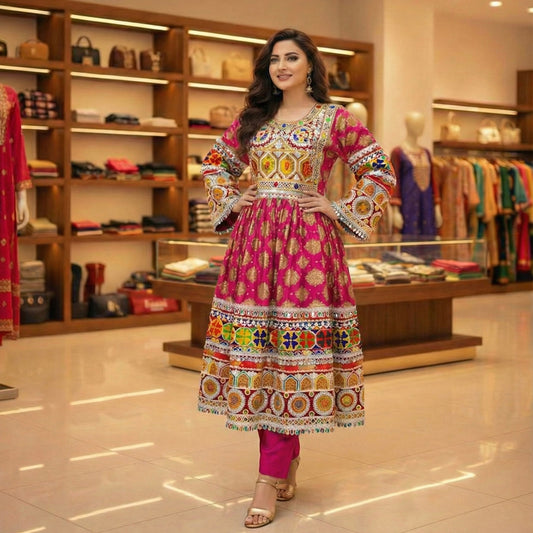 Authentic Afghan Kuchi Dress with Heavy Multicolor Tribal Embroidery Afghan Dastan