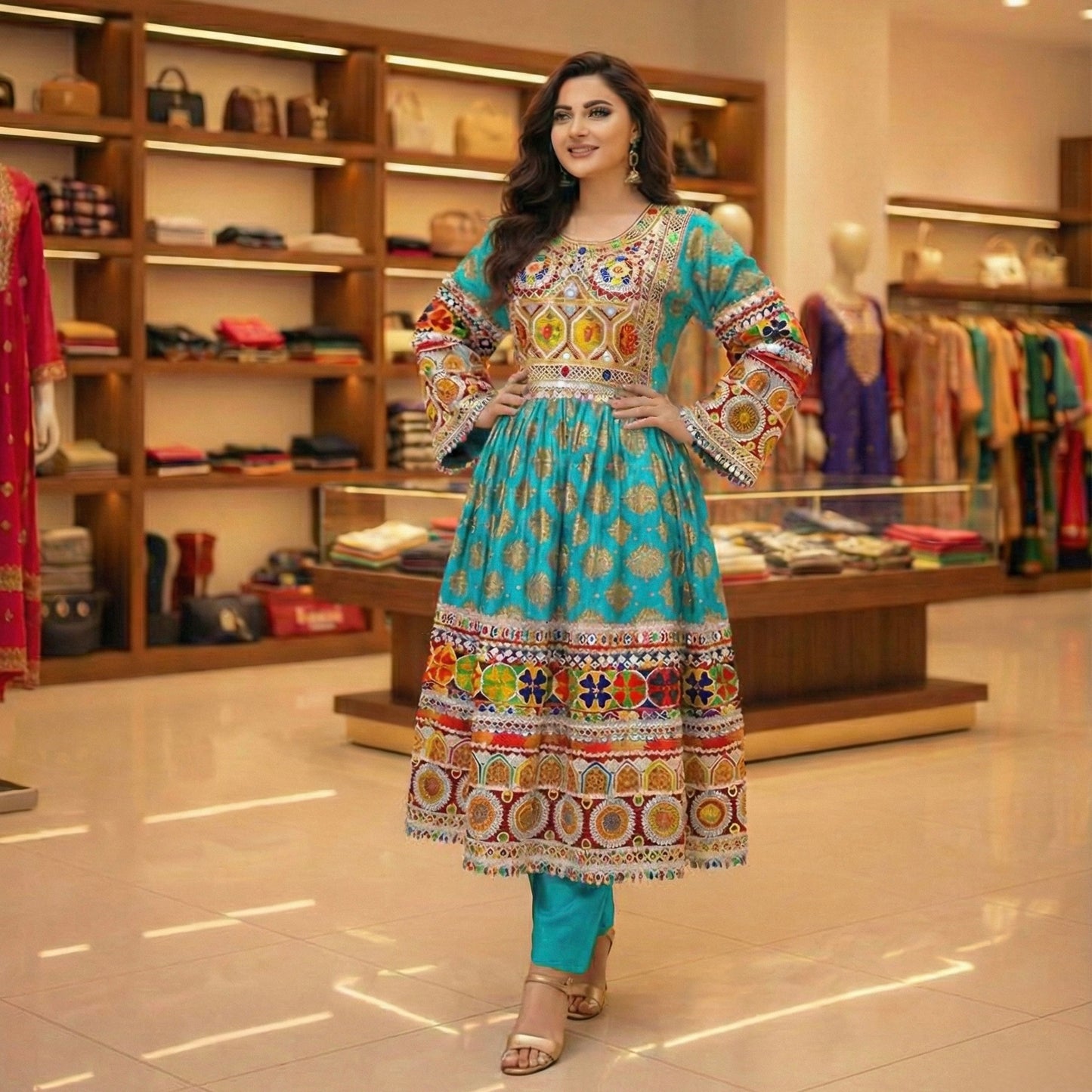 Authentic Afghan Kuchi Dress with Heavy Multicolor Tribal Embroidery Afghan Dastan