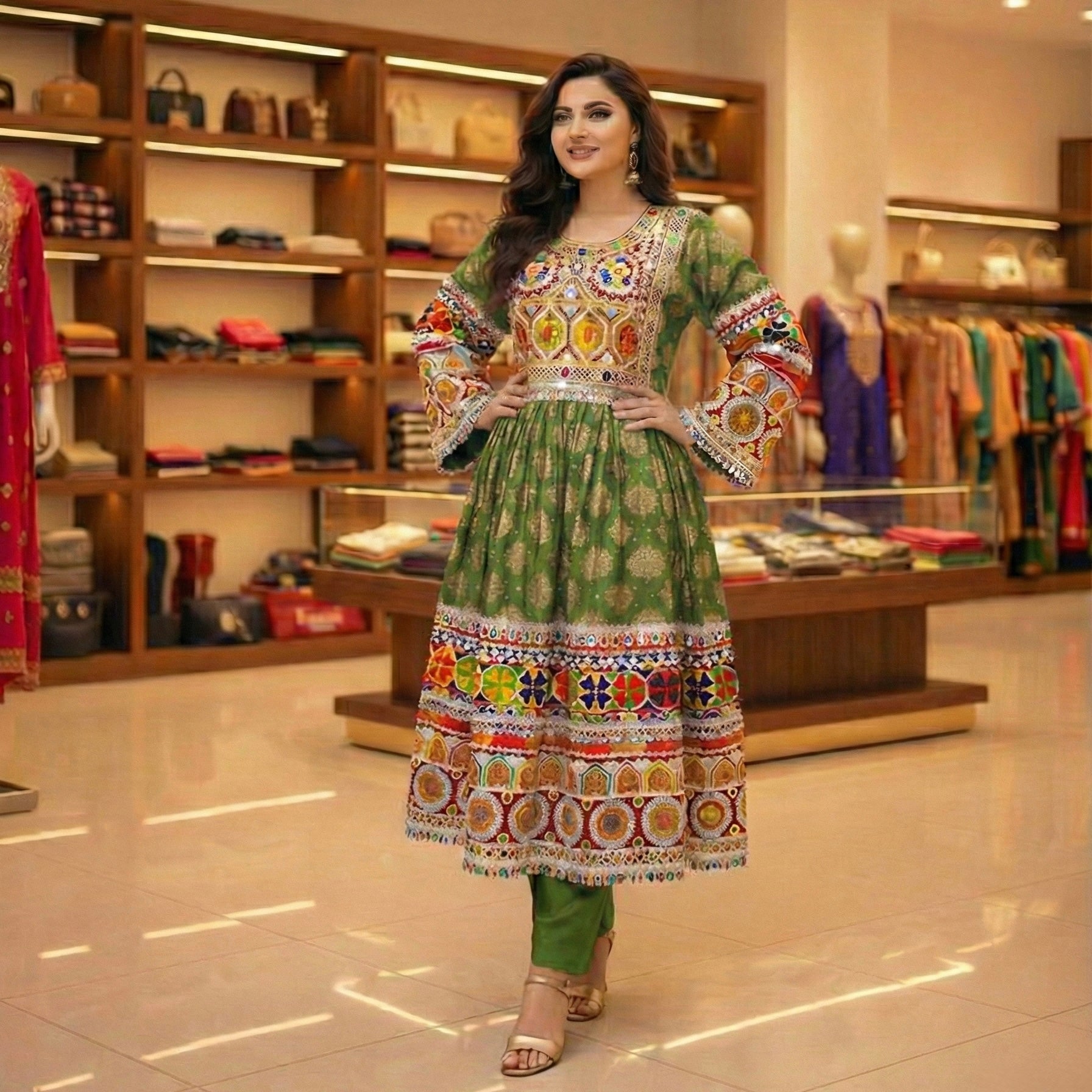 Authentic Afghan Kuchi Dress with Heavy Multicolor Tribal Embroidery Afghan Dastan