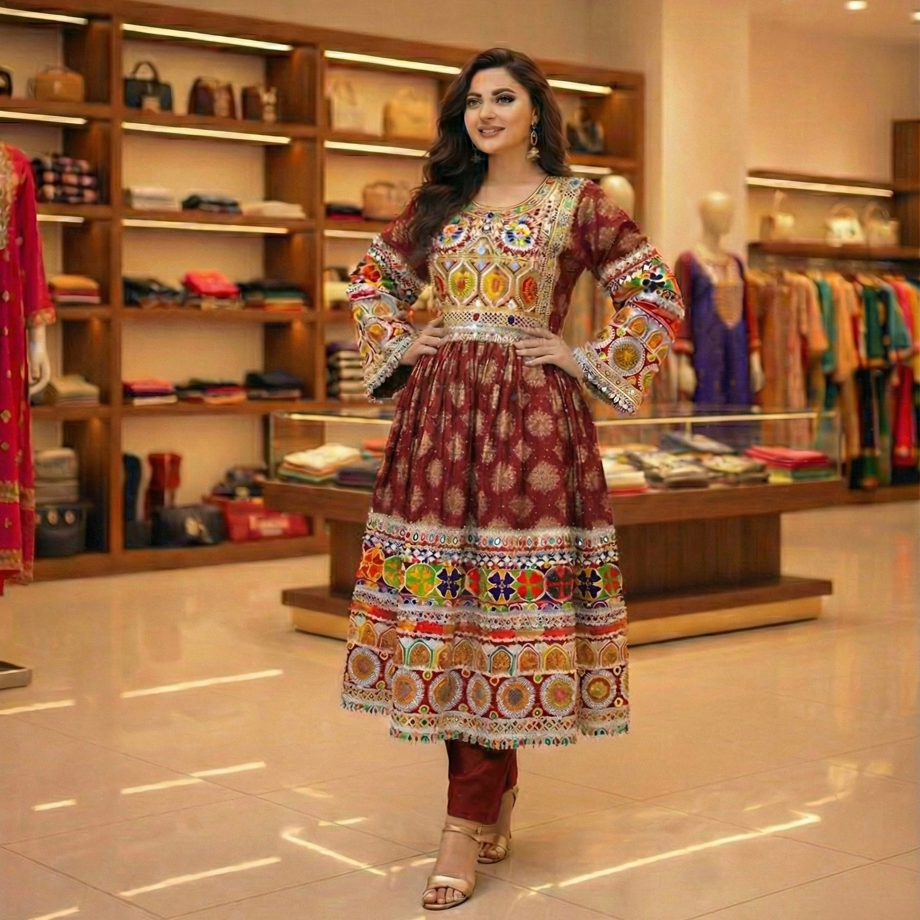 Authentic Afghan Kuchi Dress with Heavy Multicolor Tribal Embroidery Afghan Dastan