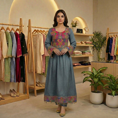 Traditional Afghan Frock with Tribal Embroidery & Tassels Afghan Dastan