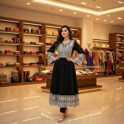Elegant Afghan Dress with Heavy Zari Embroidery & Coin Trim Afghan Dastan
