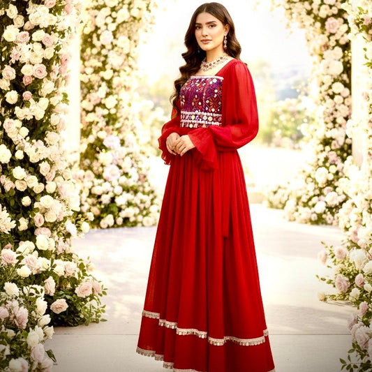 Afghan Kuchi Dress with Mirror Work & Balloon Sleeves Afghan Dastan