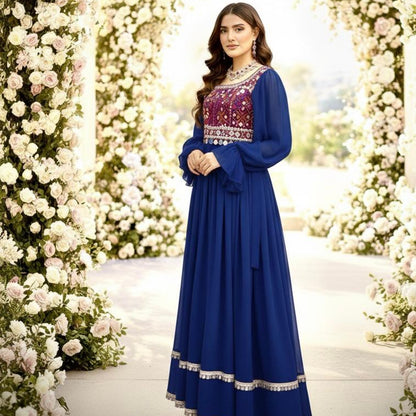Afghan Kuchi Dress with Mirror Work & Balloon Sleeves Afghan Dastan
