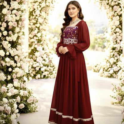Afghan Kuchi Dress with Mirror Work & Balloon Sleeves Afghan Dastan