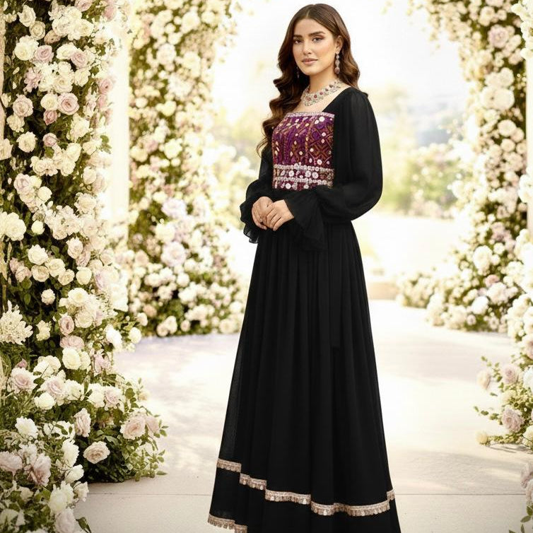 Afghan Kuchi Dress with Mirror Work & Balloon Sleeves Afghan Dastan
