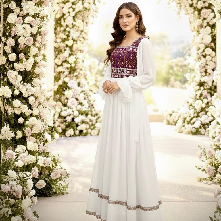 Afghan Kuchi Dress with Mirror Work & Balloon Sleeves Afghan Dastan